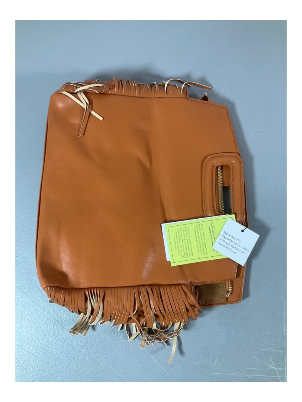 Adorned Tobacco Faux Leather Fringe Handbag with Dual Removable Straps
